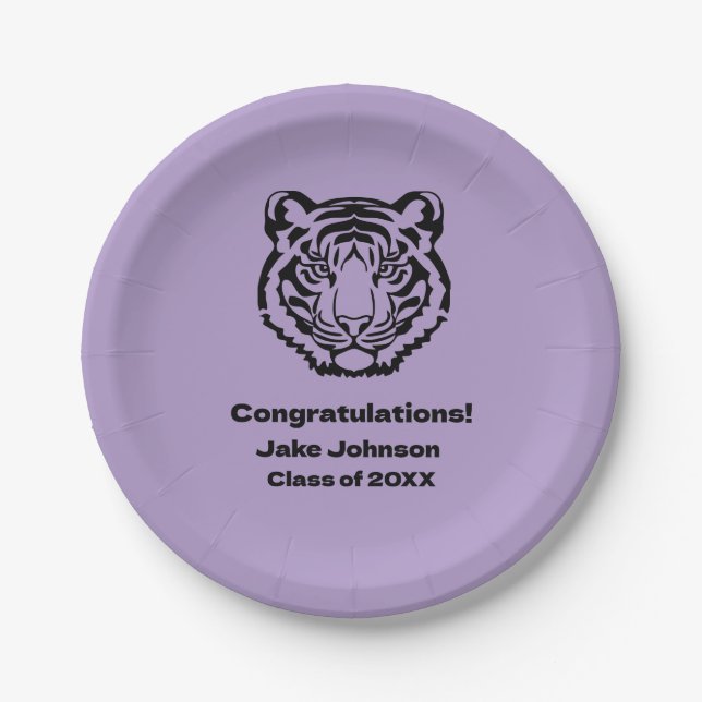 Tiger Mascot Themed Graduation Napkins Reunion Paper Plates (Front)