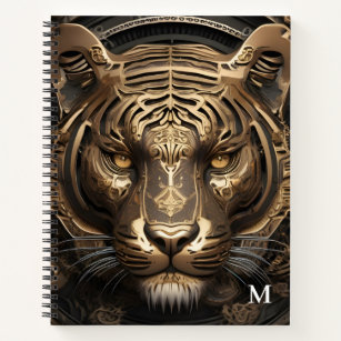 Tiger Mechanical Steampunk Monogram Notebook