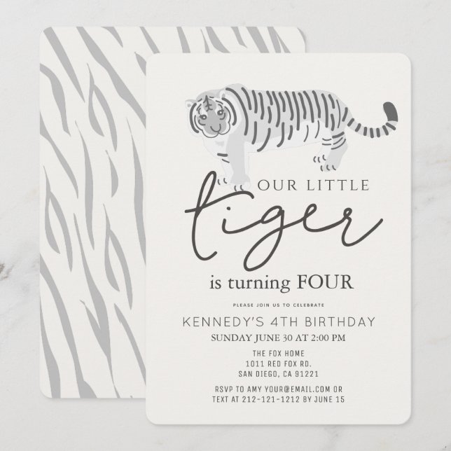 Tiger Modern Cream Kids Birthday Invitation (Front/Back)
