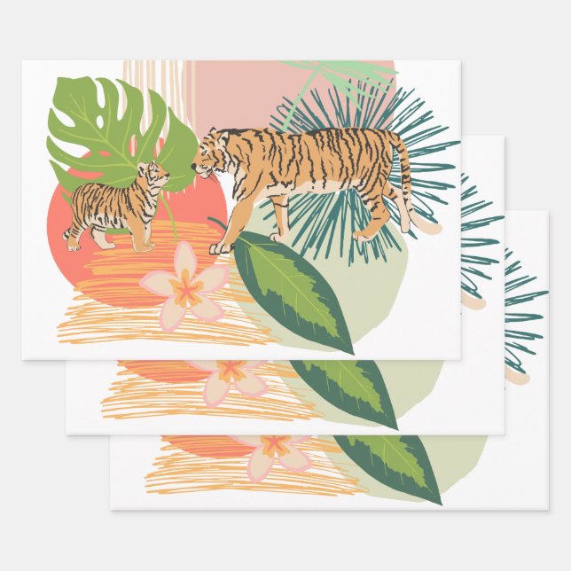 Tiger Mom and Baby In the Jungle Wrapping Paper Sheets (Set)