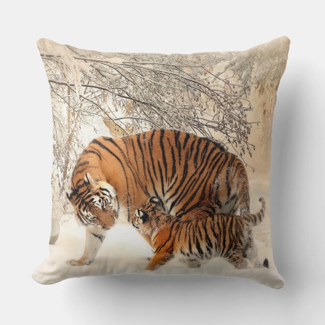 tiger mom and baby pillow (Front)