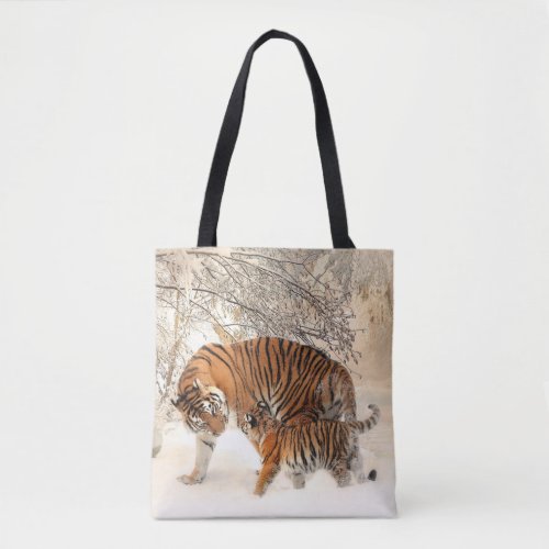 tiger mom and baby tote bag