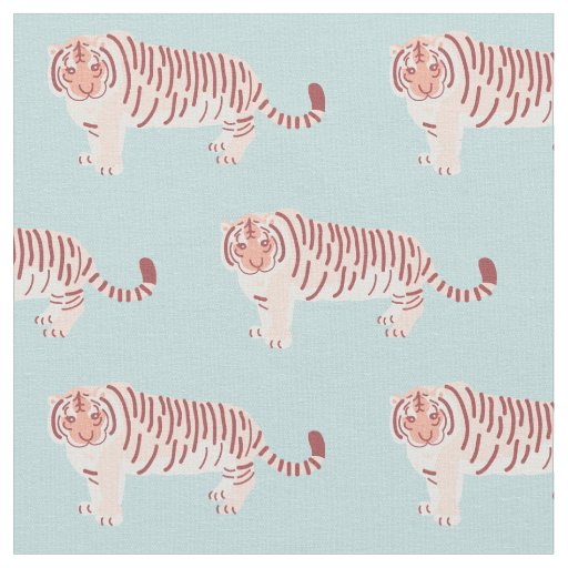 Tiger Mom & Cub Pattern Light Blue Fabric
