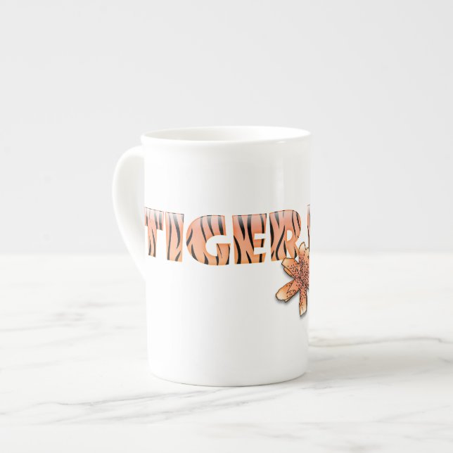 Tiger Mom with Tiger Lily Bone China Mug (Front Left)