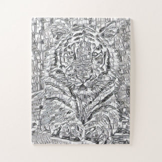 Tiger Mosaic Tiles in Black and White Jigsaw Puzzle
