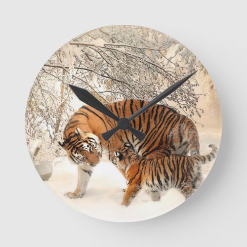 Tiger Mother and baby Round Clock