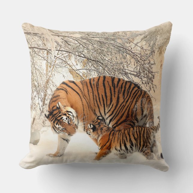 Tiger Mother and Cub Throw Pillow 20" x 20" (Front)