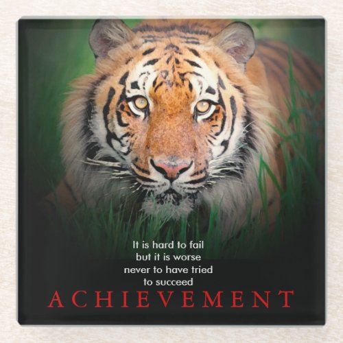 Tiger Motivational Achievement Glass Coaster