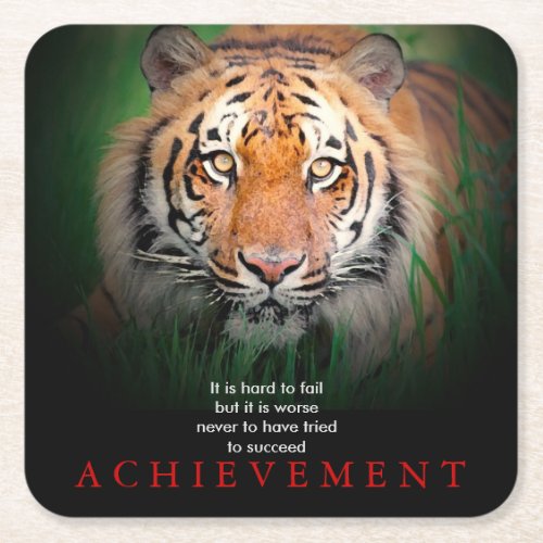 Tiger Motivational Achievement Square Paper Coaster