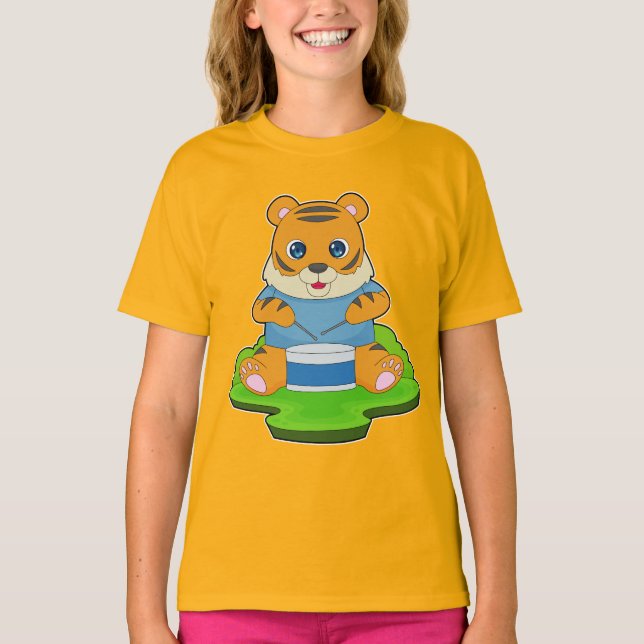 Tiger Musician Drum Music T-Shirt (Front)