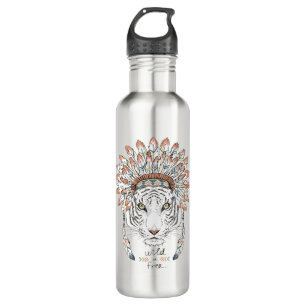 Tiger Native American Indian Chief Stainless Steel Water Bottle