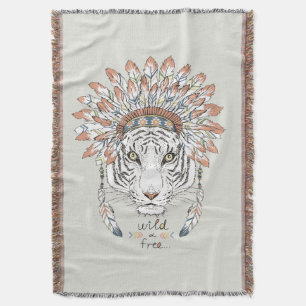 Tiger Native American Indian Chief Throw Blanket