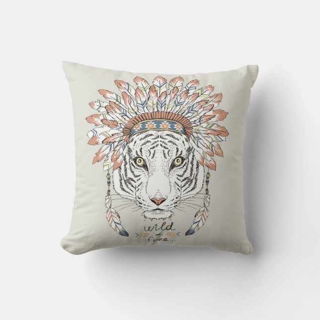 Tiger Native American Indian Chief Throw Pillow (Front)