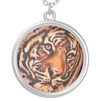 tiger necklace silver plated round