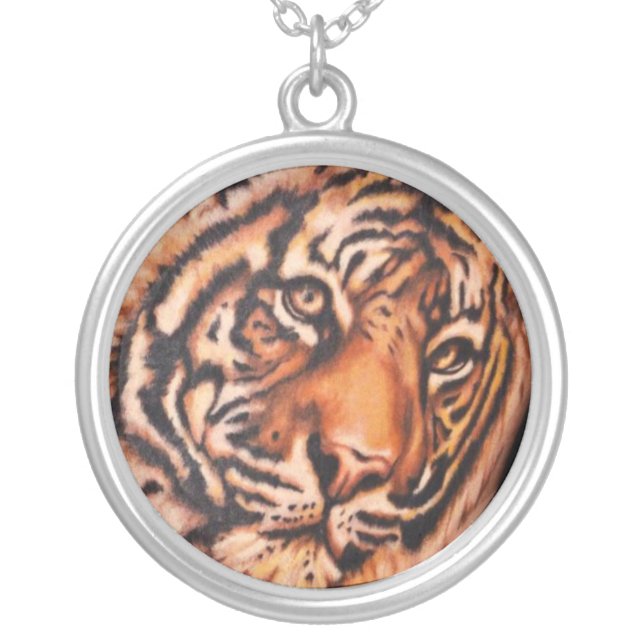 tiger necklace silver plated round (Front)