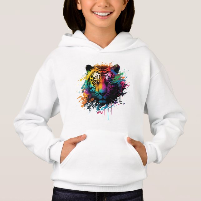 Tiger Neon Ink Splash Hoodie (Front)