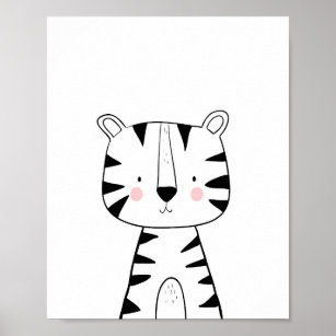 Tiger Nursery Print Black and white modern zoo