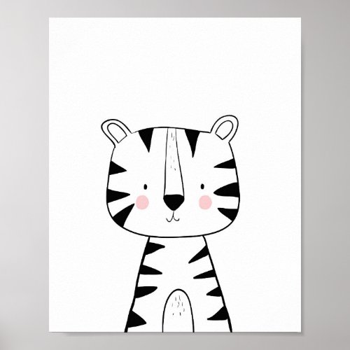 Tiger Nursery Print Black and white modern zoo