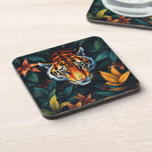 “Tiger of Mine” – Colourful Tiger Portrait Beverage Coaster
