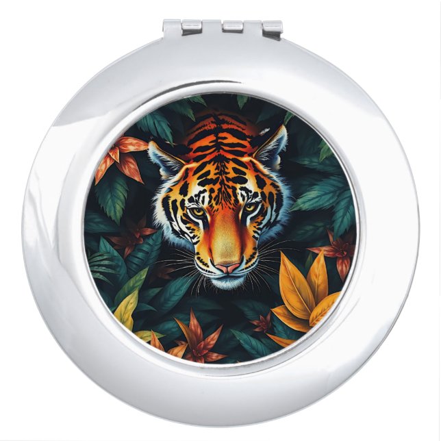 “Tiger of Mine” – Colourful Tiger Portrait Compact Mirror (Front)