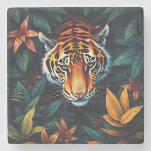 “Tiger of Mine” – Colourful Tiger Portrait Stone Coaster