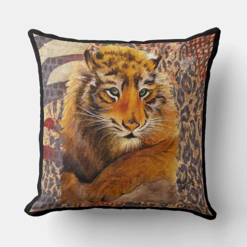 Tiger on animal print and with Cub Throw Pillow