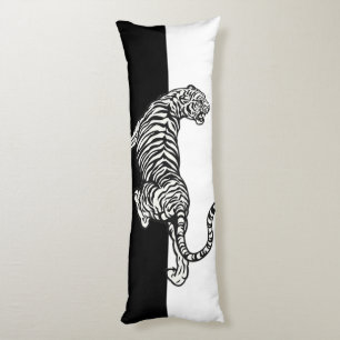 Tiger on black and white body pillow