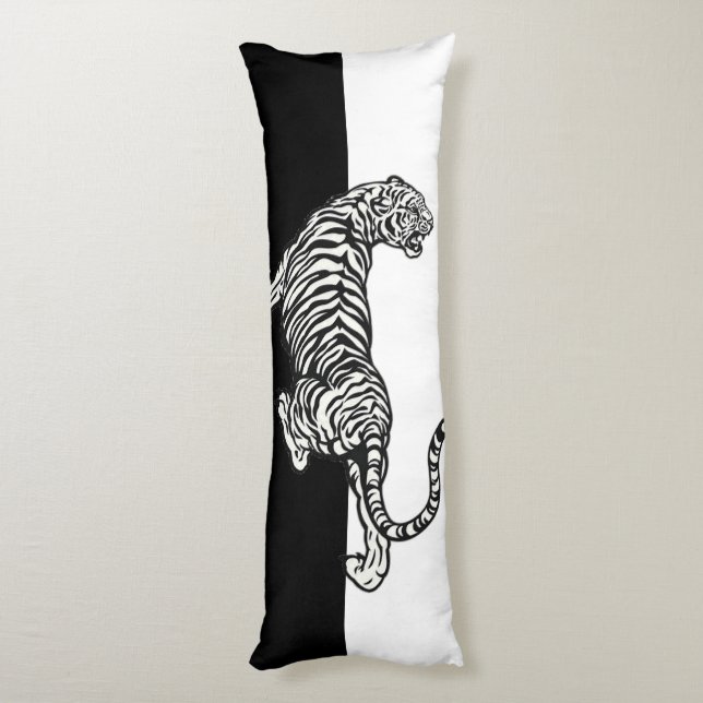 Tiger on black and white  body pillow (Back (Vertical))