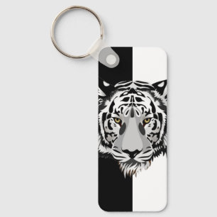Tiger on black and white keychain