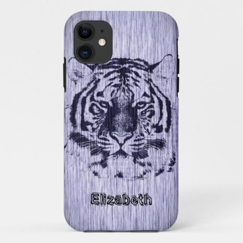 Tiger on Gray Wood Grain iPhone 11 Case