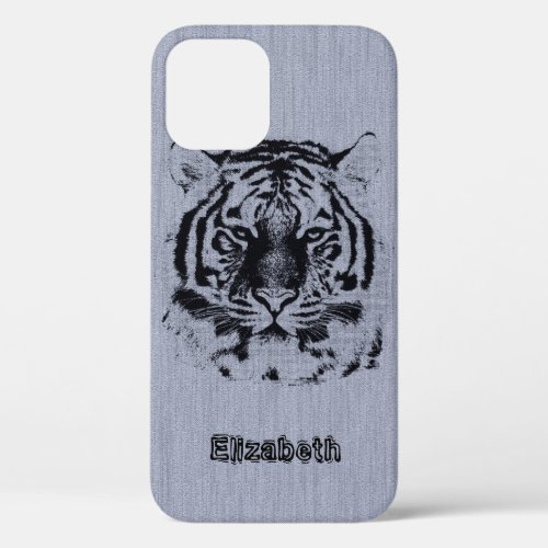 Tiger on Grey Wood Grain iPhone 12 Pro Case