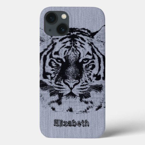 Tiger on Grey Wood Grain iPhone 13 Case