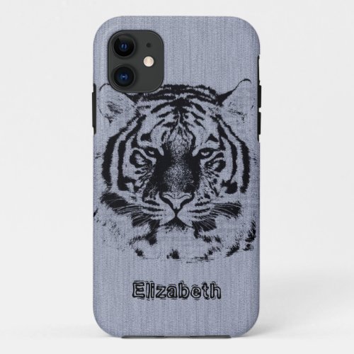 Tiger on Grey Wood Grain iPhone 11 Case