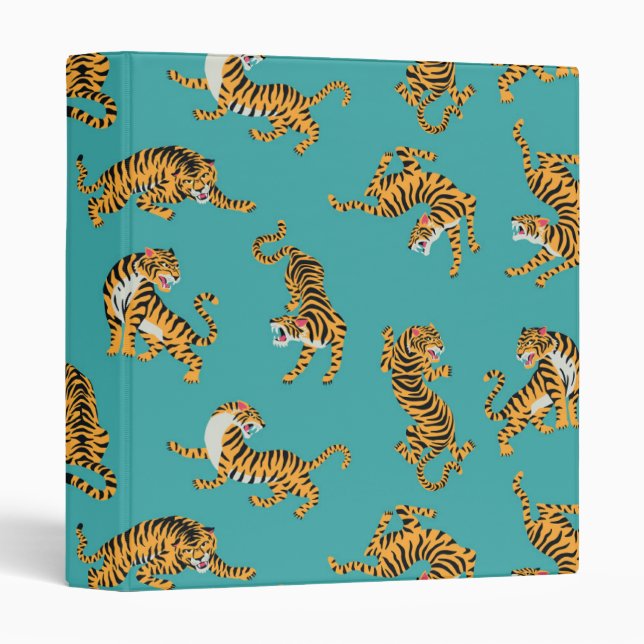 Tiger on Teal Pattern 3 Ring Binder (Front/Spine)