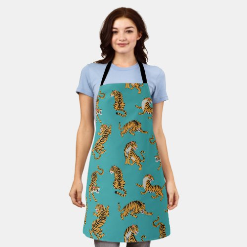 Tiger on Teal Pattern Apron