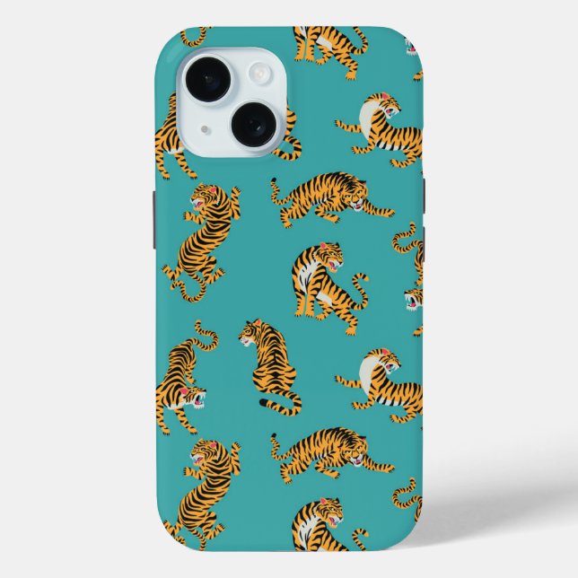 Tiger on Teal Pattern Case-Mate iPhone Case (Back)