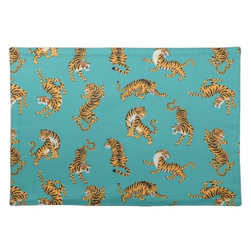 Tiger on Teal Pattern Cloth Placemat
