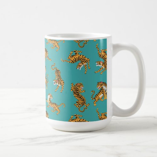 Tiger on Teal Pattern Coffee Mug