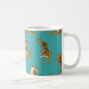 Tiger on Teal Pattern Coffee Mug