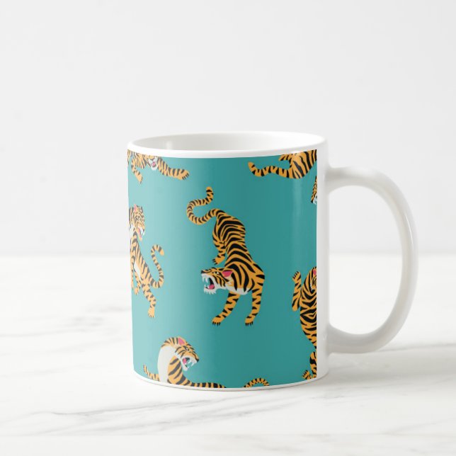Tiger on Teal Pattern Coffee Mug (Right)