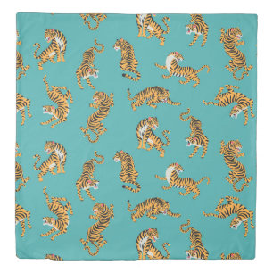 Tiger on Teal Pattern Duvet Cover