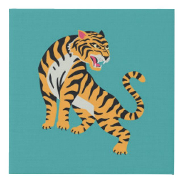 Tiger on Teal Pattern Faux Canvas Print (Front)