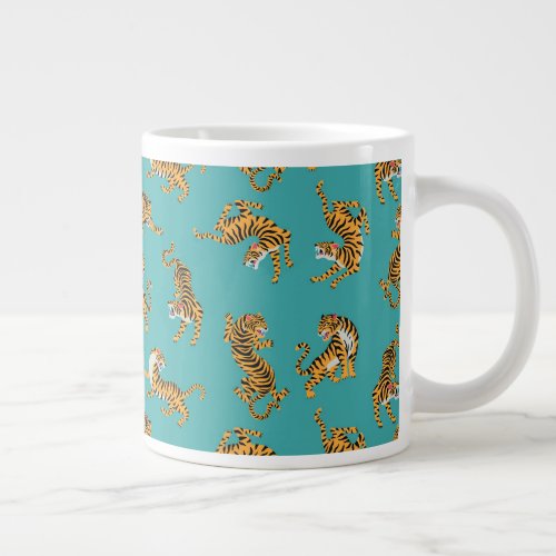 Tiger on Teal Pattern Giant Coffee Mug