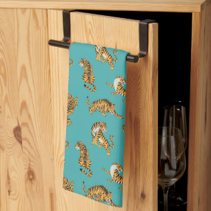 Tiger on Teal Pattern Kitchen Towel