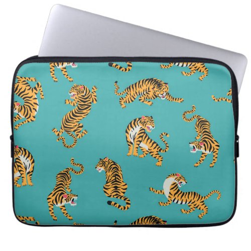 Tiger on Teal Pattern Laptop Sleeve