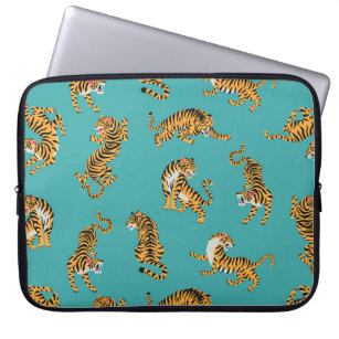 Tiger on Teal Pattern Laptop Sleeve