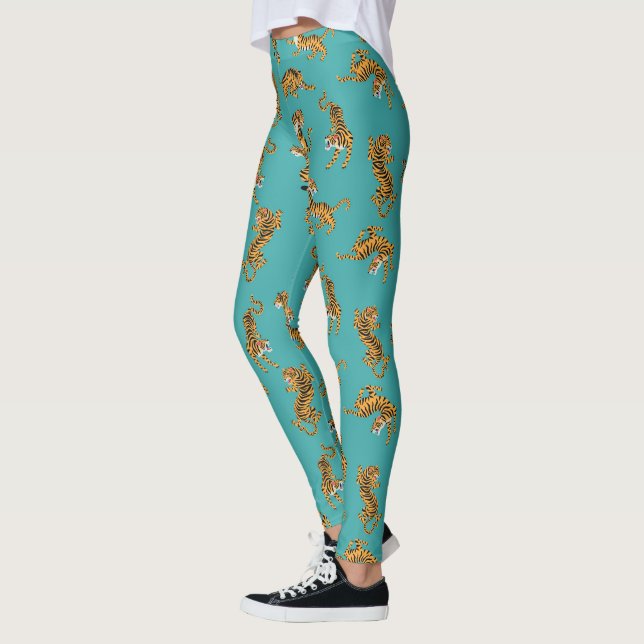 Tiger on Teal Pattern Leggings (Left)