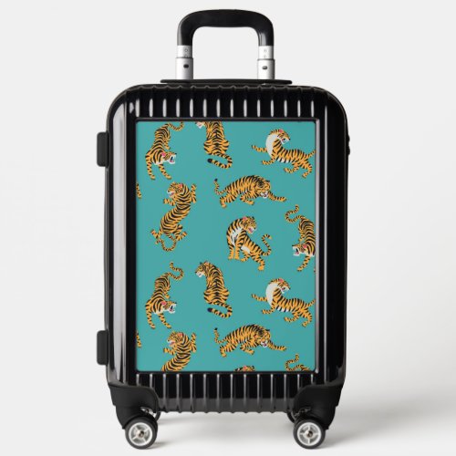 Tiger on Teal Pattern Luggage