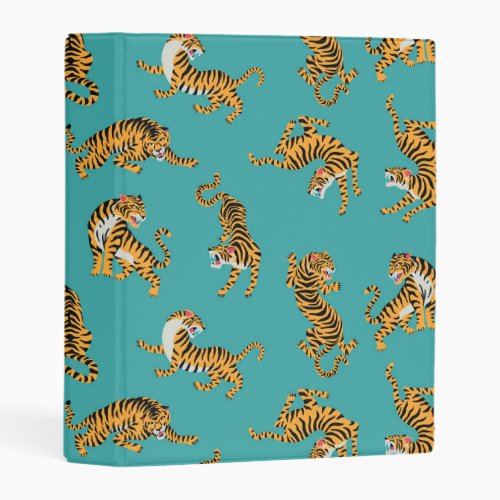 Tiger on Teal Pattern Mini Binder