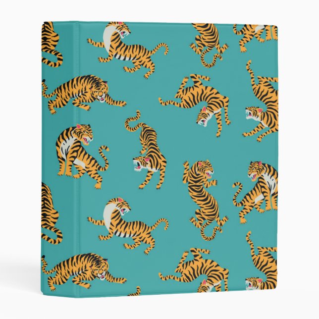 Tiger on Teal Pattern Mini Binder (Front/Spine)